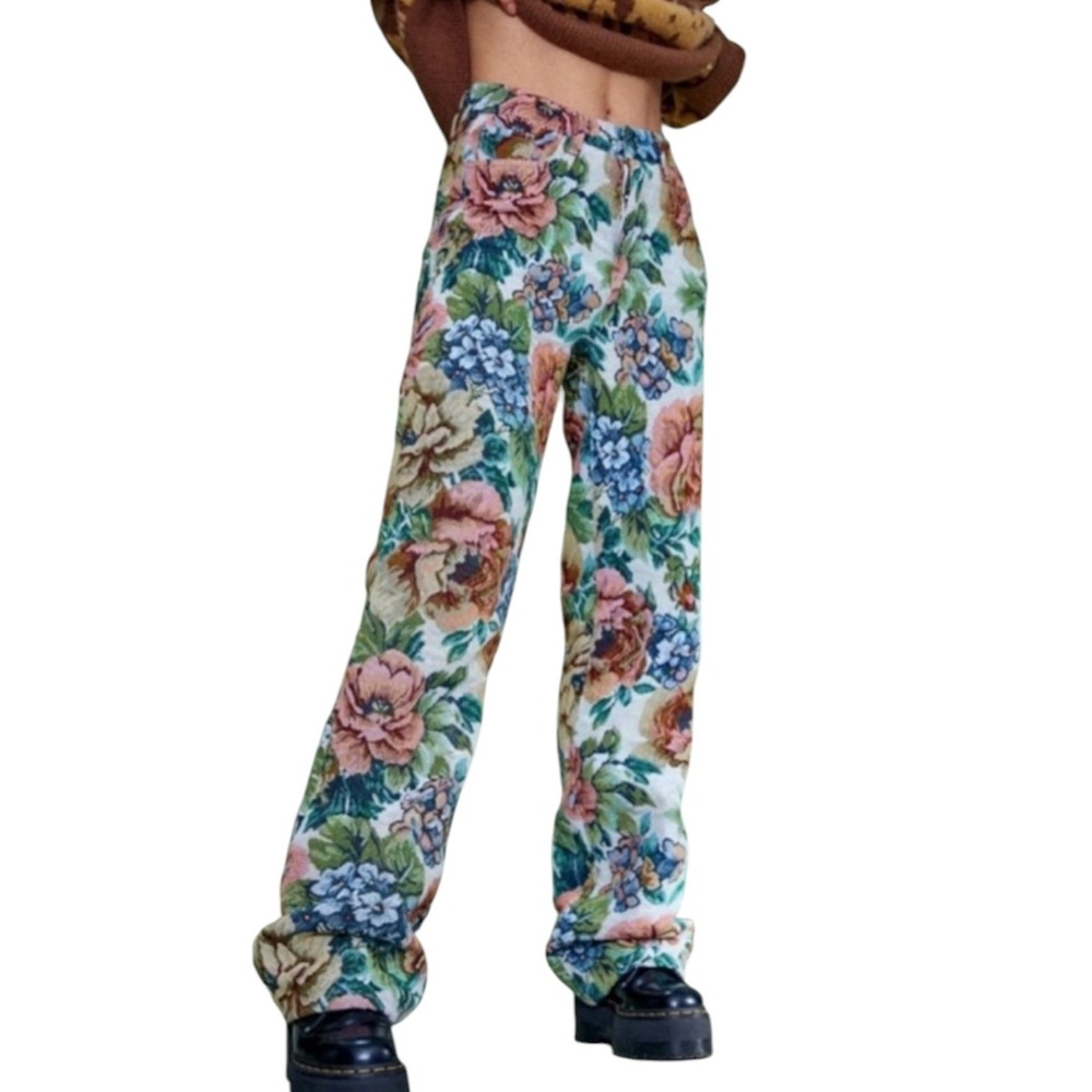 Jaded London Vintage Floral Tapestry Boyfriend Fit Pants Cottagecore Boho SZ W25